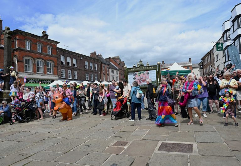 A big crowd gathers in Leek Market Place for the performances